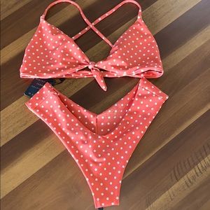 Skatie Swim coral polka dot Sarah Top Mandi Bottom